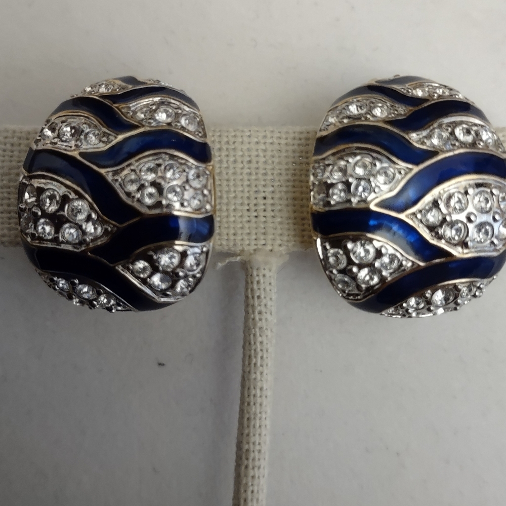 Vintage Butler Enamel & Crystal Earrings